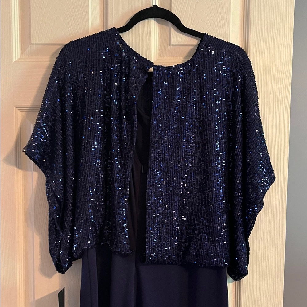 MARINA Midnight Blue Sequin Jumpsuit, NWT - Picture 9 of 9